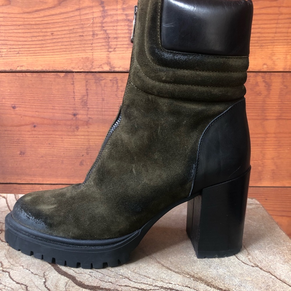 Suede Heeled Boots in Olive Green